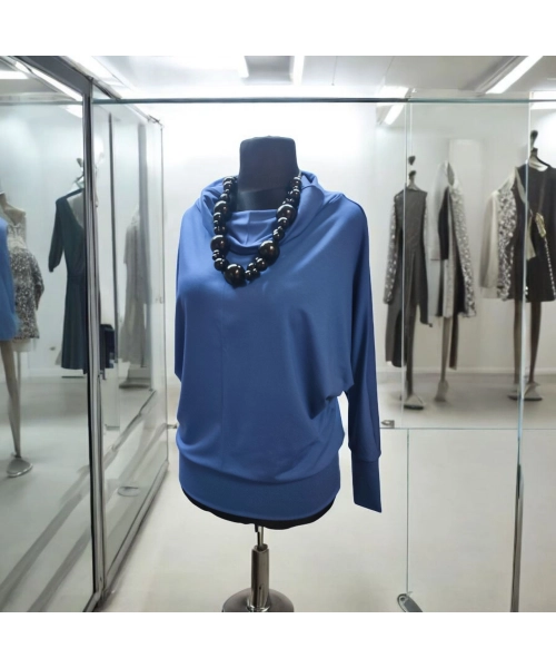 Jesienna bluzka KIMONO ze ściągaczami i z golfem - niebieska